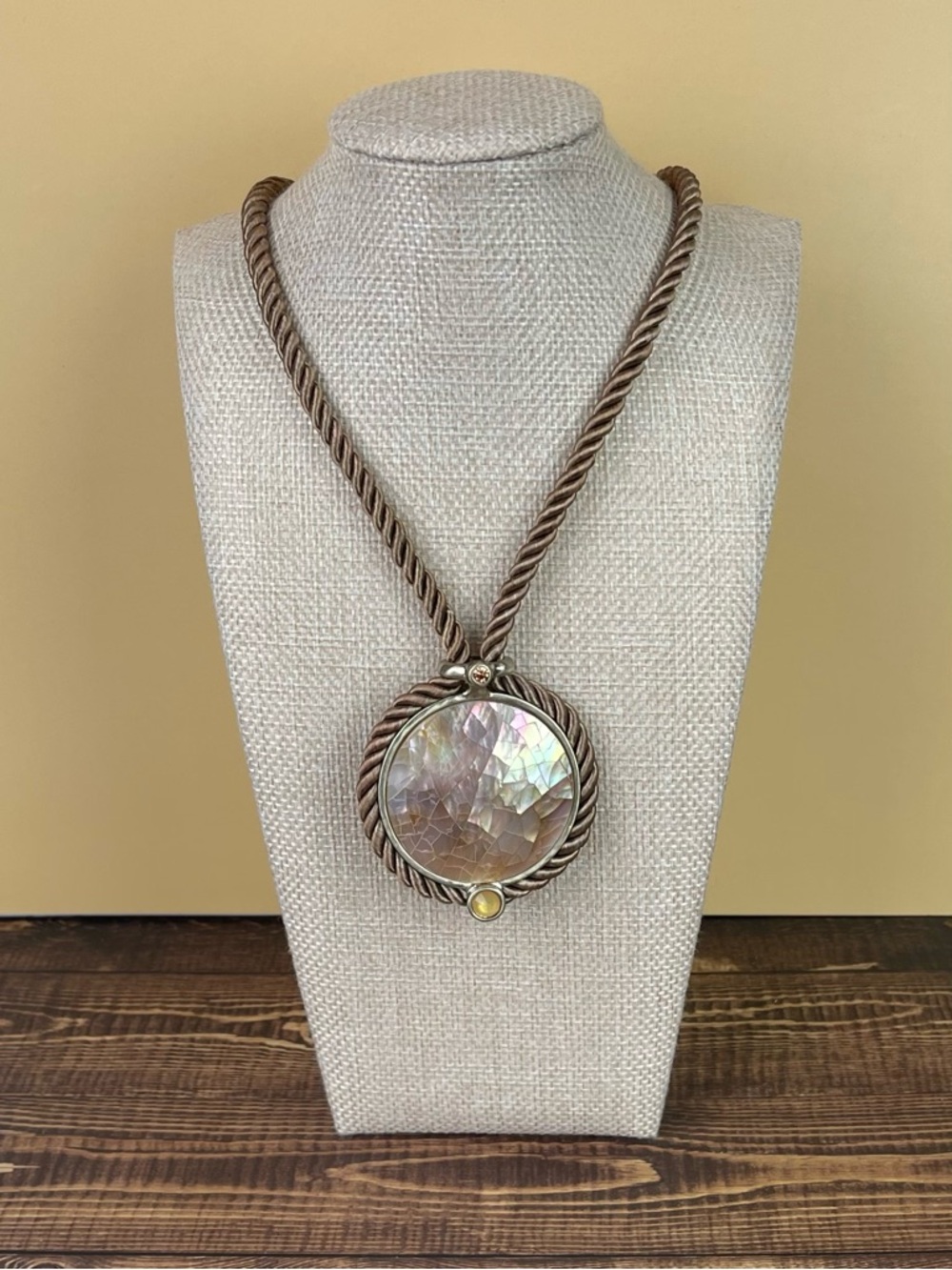Chico’s Iridescent Mother of Pearl Mosaic Medallion Necklace